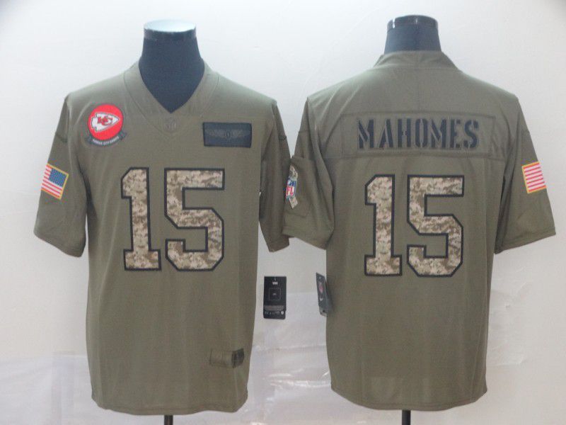 Men Kansas City Chiefs 15 Mahomes Camo Nike Olive Salute To Service Limited NFL Jersey